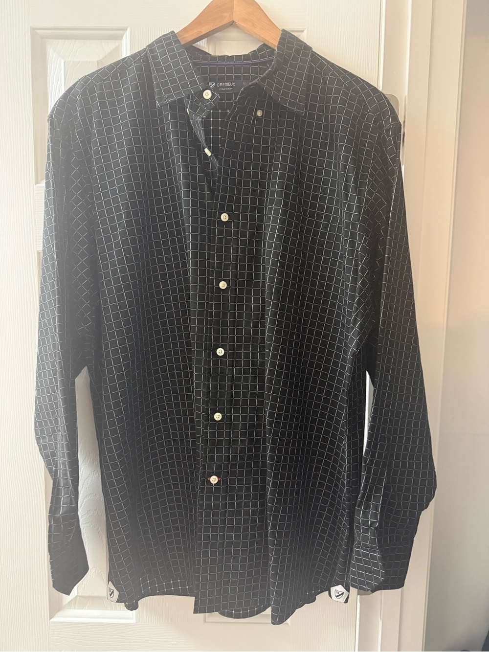 Cremieux Collection Black Windowpane Grid Button Down Shirt Mens XL Pit-Pit 26